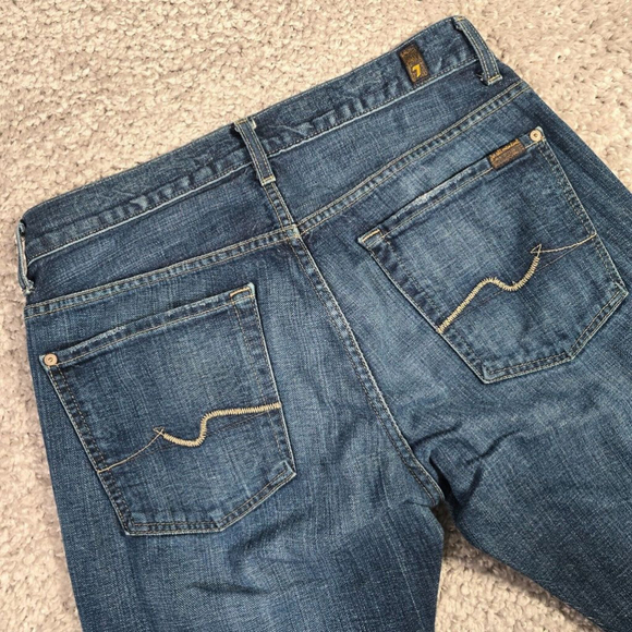 7 For All Mankind Austyn Jeans Mens 33 (Fits 32x28) Blue Straight Medium Wash - Picture 2 of 13